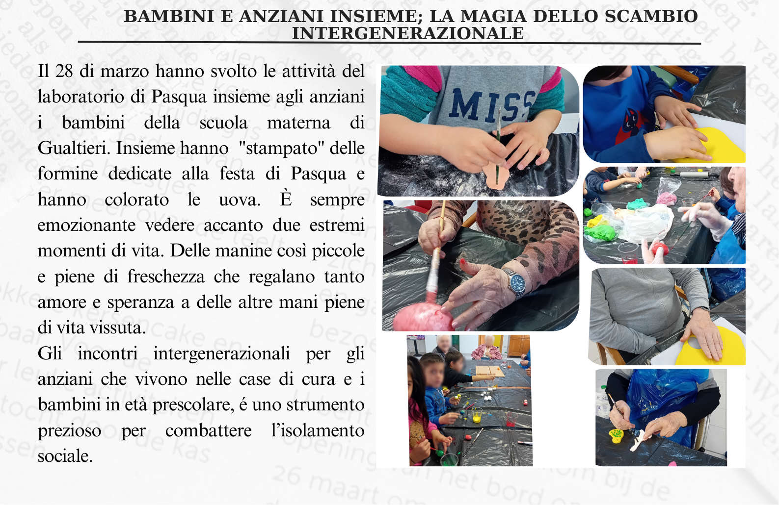 Laboratorio di Pasqua: bambini e anziani insieme al Felice Carri